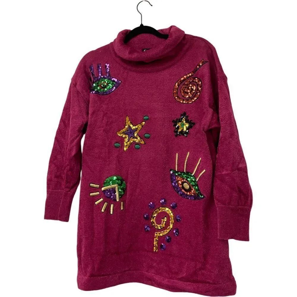 Vintage Escada Sweater Womens 38 M Pink Embellished Eye Star Applique Beaded